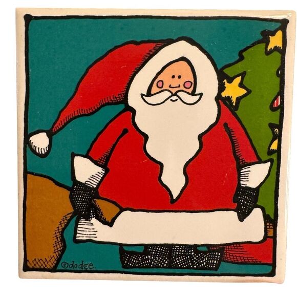 Ursula Dodge Whimsical Fun Christmas Ceramic Tile Coasters Set of 4 - Picture 2 of 7